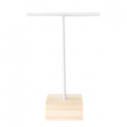 Sieraden display T-vorm voor oorbellen met houten voet Wit-hout