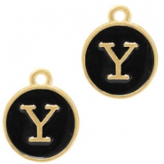Basic quality metaal bedel letter Y Goud(iets meer ros&eacute;)-zwart