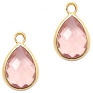 Hanger van crystal glas druppel 11x7mm Vintage pink crystal-gold