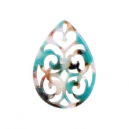 Hangers van resin druppel barok 37x26mm Turquoise-bruin