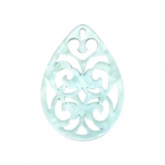 Hangers van resin druppel barok 38x27mm Bleached aqua