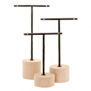 Sieraden display T-vorm met houten voet voor oorbellen (3st.) Naturel (natuurlijke kleur van het hout)-black