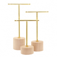 Sieraden display T-vorm met houten voet voor oorbellen (3st.) Naturel (natuurlijke kleur van het hout)-gold
