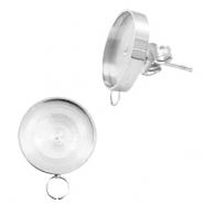 Polaris Steel oorbellen (RVS) (met oog horizontaal) setting voor 7mm cabochon/Swarovski SS34 Zilver