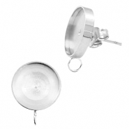 Polaris Steel oorbellen (RVS) (met oog verticaal) setting voor 7mm cabochon/Swarovski SS34 Zilver