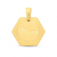 Bedels van Stainless steel Roestvrij staal (RVS) hexagon "mom" Mix&Match Goud