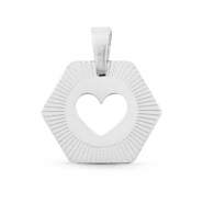 Bedels van Stainless steel Roestvrij staal (RVS) hexagon heart Mix&Match Zilver