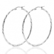 Oorbellen van Stainless steel Roestvrij staal (RVS) creolen 50mm twist Zilver