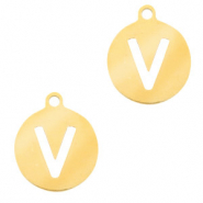 Bedels van Stainless steel Roestvrij staal (RVS) 10mm initial coin V Goud