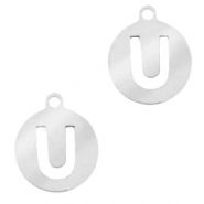 Bedels van Stainless steel Roestvrij staal (RVS) 10mm initial coin U Zilver