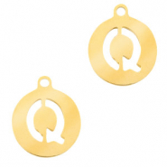 Bedels van Stainless steel Roestvrij staal (RVS) 10mm initial coin Q Goud