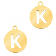 Bedels van Stainless steel Roestvrij staal (RVS) rond 10mm initial coin K Goud