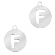 Bedels van Stainless steel Roestvrij staal (RVS) rond 10mm initial coin F Zilver