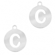 Bedels van Stainless steel Roestvrij staal (RVS) rond 10mm initial coin C Zilver