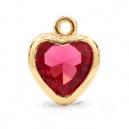 Hanger van crystal glas heart Indian pink-gold