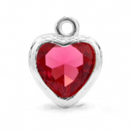 Hanger van crystal glas heart Indian pink-silver