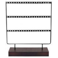 Sieraden display voor oorbellen drie rijen met houten voet Black-dark brown