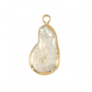 Zoetwater parels bedel asymmetric drop Gold-Natural white