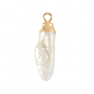 BQ Zoetwater parels bedel tooth Gold-Natural white
