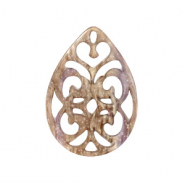 Hangers van resin druppel barok 38x27mm Sugar almond taupe