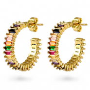 Zirconia creolen rainbow Gold