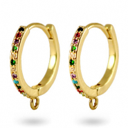 Zirconia creolen rainbow met oogje Gold
