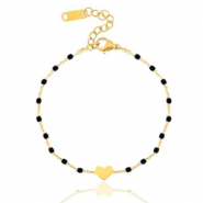 Armbanden van Stainless steel Roestvrij staal (RVS) heart Goud-zwart