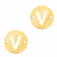 Bedels van Stainless steel Roestvrij staal (RVS) tussenstuk rond 10mm initial coin V Goud