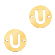 Bedels van Stainless steel Roestvrij staal (RVS) tussenstuk rond 10mm initial coin U Goud