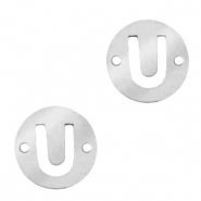 Bedels van Stainless steel Roestvrij staal (RVS) tussenstuk rond 10mm initial coin U Zilver