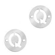 Bedels van Stainless steel Roestvrij staal (RVS) tussenstuk rond 10mm initial coin Q Zilver
