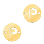 Bedels van Stainless steel Roestvrij staal (RVS) tussenstuk rond 10mm initial coin P Goud