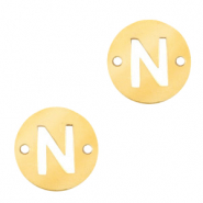 Bedels van Stainless steel Roestvrij staal (RVS) tussenstuk rond 10mm initial coin N Goud