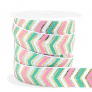 Elastisch lint arrow pattern Pink-turquoise green