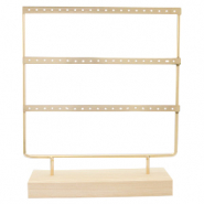 Sieraden display drie rijen voor oorbellen met houten voet Natural-gold