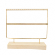 Sieraden display twee rijen voor oorbellen met houten voet Natural-gold