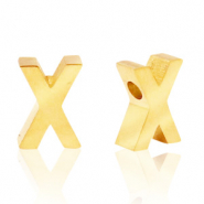 Kralen van Stainless steel Roestvrij staal (RVS) kralen letter X Goud