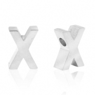 Kralen van Stainless steel Roestvrij staal (RVS) kralen letter X Zilver