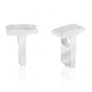 Kralen van Stainless steel Roestvrij staal (RVS) kralen letter T Zilver