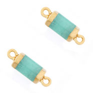 Natuursteen hangers tussenstuk hexagon Icy turquoise blue-gold