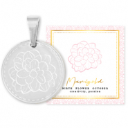 Mix & Match bedels van Stainless steel Roestvrij staal (RVS) 15mm Birth flower October-Marigold Zilver