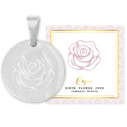Mix & Match bedels van Stainless steel Roestvrij staal (RVS) 15mm Birth flower June-Rose Zilver