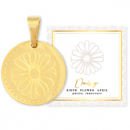 Mix & Match bedels van Stainless steel Roestvrij staal (RVS) 15mm Birth flower April-Daisy Goud