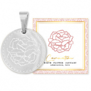 Mix & Match bedels van Stainless steel Roestvrij staal (RVS) 15mm Birth flower January-Carnation Zilver