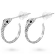 Zirkonia oorstekers snake Silver-black