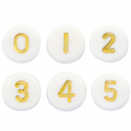 Acryl letterkralen mix cijfers White-gold