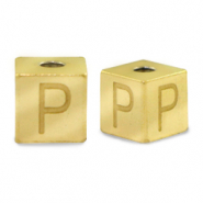 Kralen van stainless steel Roestvrij staal (RVS) letter P Goud
