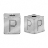 Kralen van stainless steel Roestvrij staal (RVS) letter P Zilver