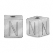 Kralen van stainless steel Roestvrij staal (RVS) letter N Zilver