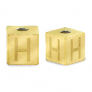 Kralen van stainless steel Roestvrij staal (RVS) letter H Goud